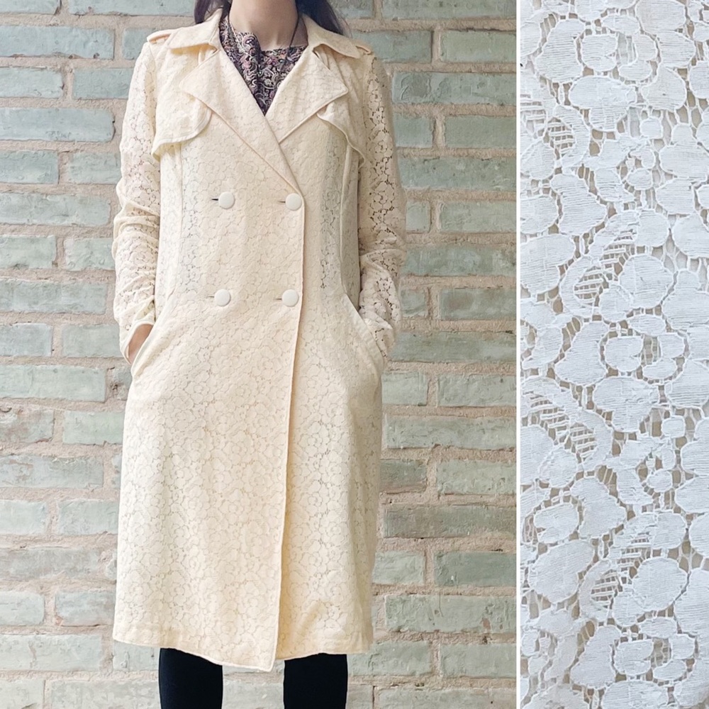 Chelsea 28 Trench Coat Ivory Cream Lace Double Breasted Long Jacket - Picture 14 of 14